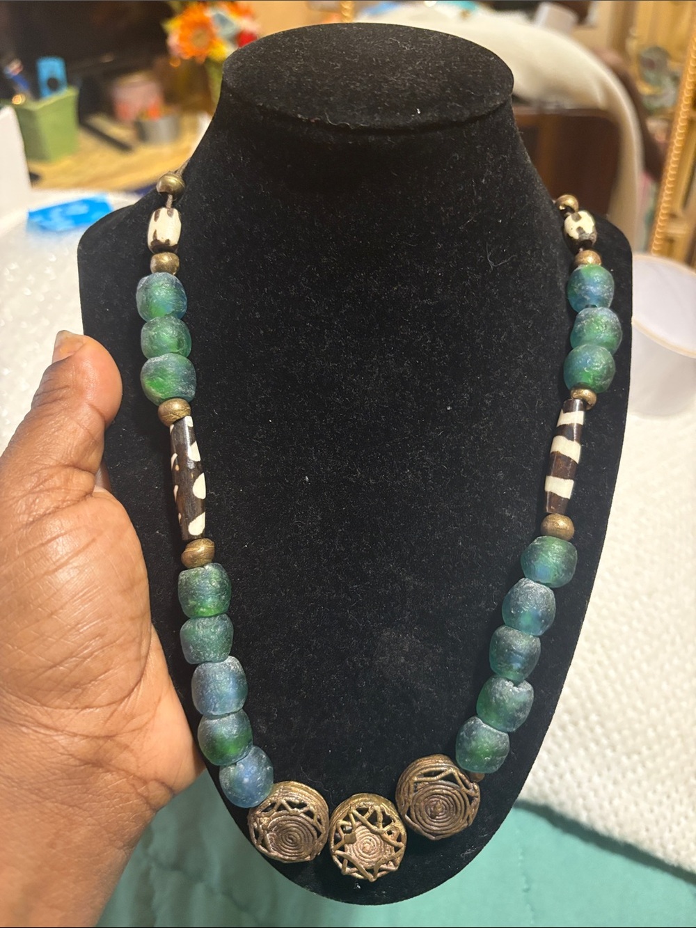 Handmade Green Blue African Bead Necklace - Brand